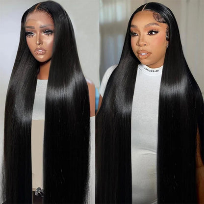 40inch 13×4 Long Straight HD Lace Frontal Wig Brazilian Straight Human Hair Wigs 200 Density