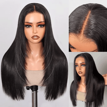 Super Double Drawn Straight Glueless Wig Shoulder Length 6×5 Pre-cut Lace Ready To Go Wig