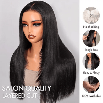 Super Double Drawn Straight Glueless Wig Shoulder Length 6×5 Pre-cut Lace Ready To Go Wig