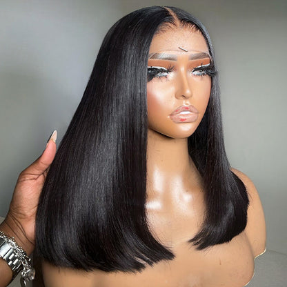 Super Double Drawn Straight Glueless Wig Shoulder Length 6×5 Pre-cut Lace Ready To Go Wig