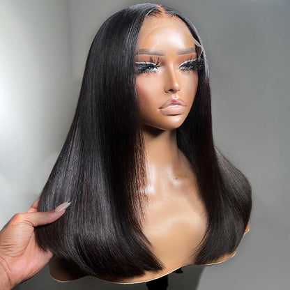 Super Double Drawn Straight Glueless Wig Shoulder Length 6×5 Pre-cut Lace Ready To Go Wig
