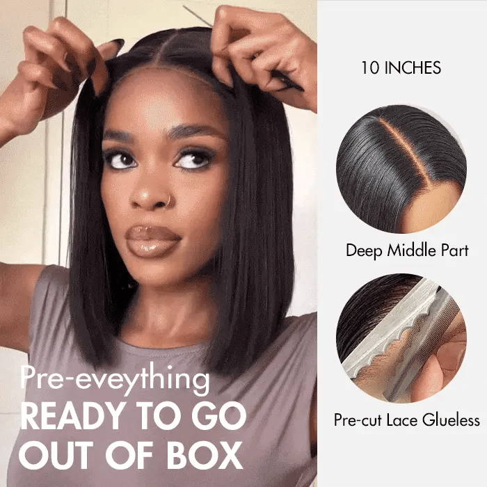 Super Double Drawn Bone Straight Bob Wig Blunt Cut 6×5 Natural C-Side Part Glueless Straight Bob Wig Vietnam Hair