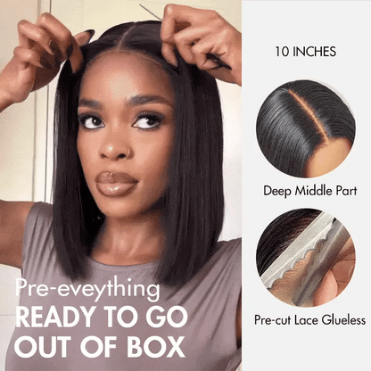 Super Double Drawn Bone Straight Bob Wig Blunt Cut 6×5 Natural C-Side Part Glueless Straight Bob Wig Vietnam Hair