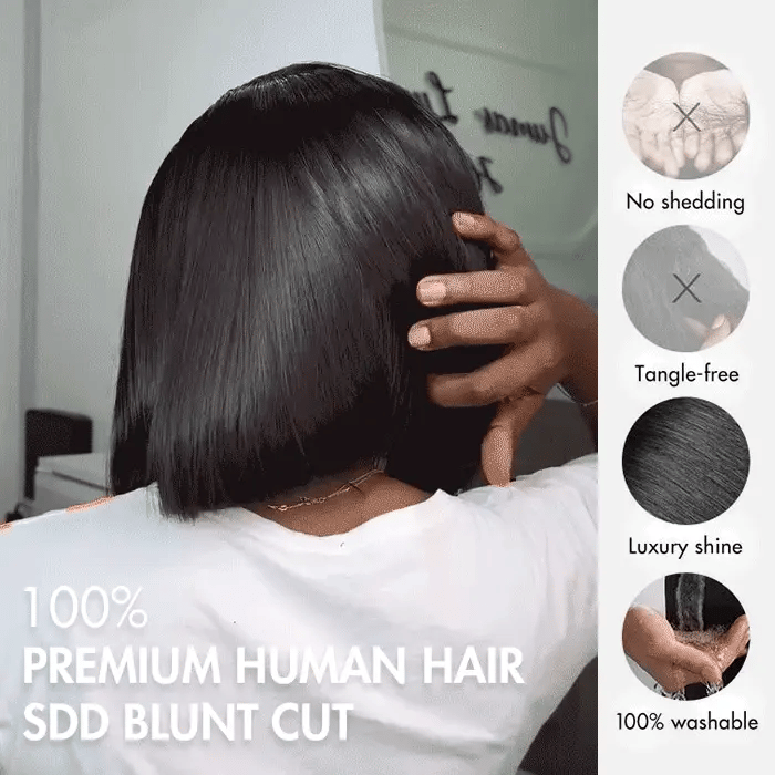 Sleek Blunt Cut Bone Straight Bob Wig 2×6 Inch Deep Part Realistic Lace Vietnam Hair 220% Density