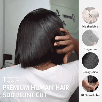Super Double Drawn Bone Straight Bob Wig Blunt Cut 6×5 Natural C-Side Part Glueless Straight Bob Wig Vietnam Hair