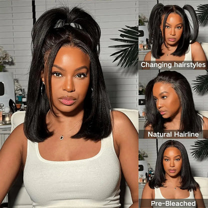 6×5 Pre-cut Hd Lace Yaki Straight Bob Wig 180% Density Wear Go Glueless Wig