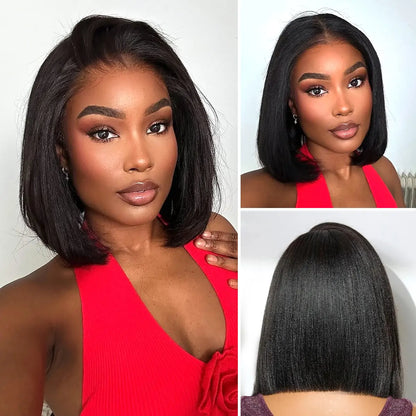 6×5 Pre-cut Hd Lace Yaki Straight Bob Wig 180% Density Wear Go Glueless Wig
