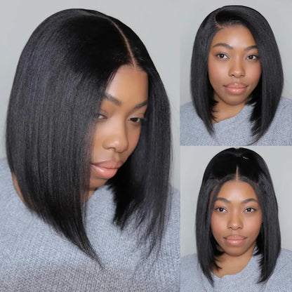 6×5 Pre-cut Hd Lace Yaki Straight Bob Wig 180% Density Wear Go Glueless Wig