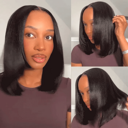 6×5 Pre-cut Hd Lace Yaki Straight Bob Wig 180% Density Wear Go Glueless Wig
